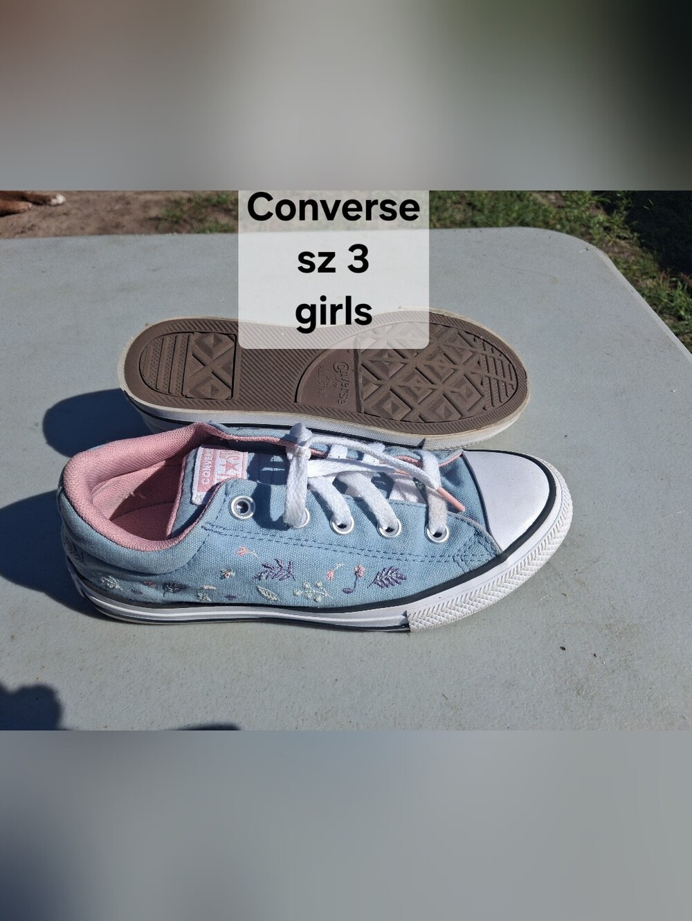 Converse Light Blue Floral Low Top Sneakers with Pink Accents